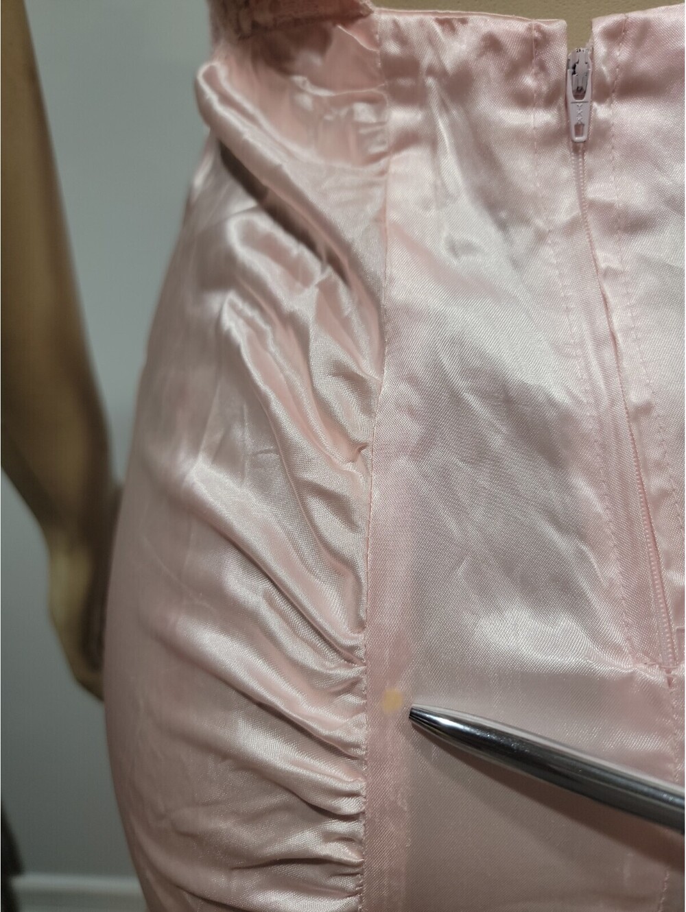 DIAMOND'S RUNS Vtg Ruched Ruffle Satin/lace 9-10 Dress Victorian Pink #04 - Picture 11 of 15